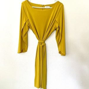 NWOT Calvin Klein Dress Mustard Belted  Three Quarter Split Tulip  Sleeved.